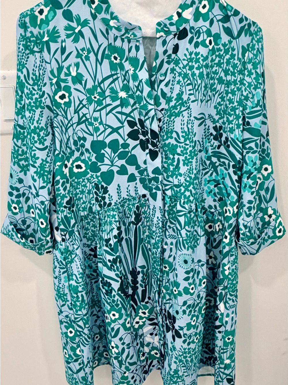Women’s Aqua Green Floral Tuckernuck Royal ShirtDress